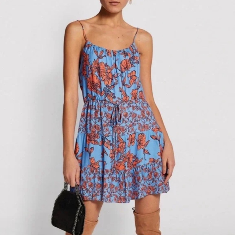 Blue Floral Spaghetti Strap Summer Dress